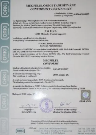 Megfelelőségi tanúsítvány (ORKI), 2008